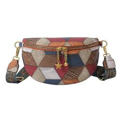 Fiorky Frauen Reißverschluss Fanny Pack Patchwork Retro Crossbody Tasche Farbblock Breiter Gurt Mehrzweck Ästhetische Vielseitige Umhängetasche, Stil 1, Einheitsgröße, Casual von Fiorky