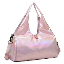 Fiorky Große Kapazität Perlglanz Gym Satchel Tasche Frauen Fitness Umhängetasche Wasserdicht Multipocket mit Schuhfach Trockene Nass Trennung Freizeit Übung Gym Bag, rose, modisch von Fiorky