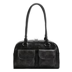 Fiorky Modische Achseltasche for Damen, Doppeltasche, PU, ​​kleine lässige Handtasche, einfarbig, stilvolle Unterarmtaschen, große Kapazität, Retro-Handtasche (schwarz) von Fiorky