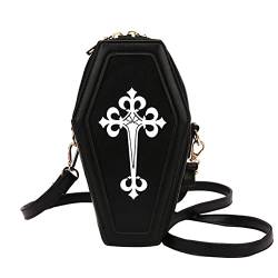 Retro Gothic Messenger Pouch Coffin Shape Crossbody Bags Halloween Handtasche Neuheit Tasche Geldbörse mit verstellbarem Riemen PU Leder Schultertaschen for Frauen Mädchen Mottoparty, Schwarz von Fiorky