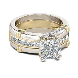 Firally 2PC Frauen Glänzend Voll Diamant Ringe, Luxus Stapelbar Edelstein Ring Hochzeit Braut Ringe Ewigkeit Elegante Ring Sets für Frauen Mädchen von Firally