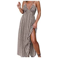 Firally Damen Kleid Elegant Long Maxi Ausschnitt V-Kleid für Frauen reizvollen Halter am Strand eines Kleidungsstreifens Schulterfreies Kleid Damen von Firally