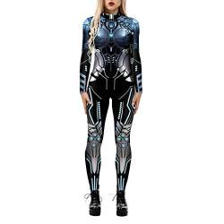 Firally Damen Yoga Jumpsuits Frauen-Roboter-3D-Druck-Body mit Reißverschluss hinten Halloween-Kostüm-Ganzkörper-Bodysuit Schlafanzug Damen Einteiler von Firally