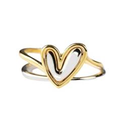 Firally Herz Ringe für Frauen Männer, Edelstahl zierliche passende Ringe vergoldetes Versprechen Aussage Ehering Set trendigen Schmuck für Paare Teenager Mädchen von Firally