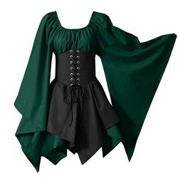 Firally Winterkleid Damen Mittelalterliches Kostüm für Damen, Trompetenärmel, irisches Hemdkleid mit Korsett, traditionelles Kleid, Halloween, Damen, M, Cosplay-Kostüme, Damen Wollkleid von Firally