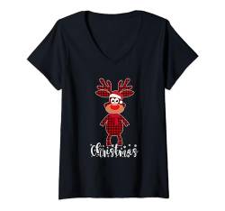 Niedliche Weihnachtsshirts für Familie, kariert, Rentier Weihnachten T-Shirt mit V-Ausschnitt von Fire Fit Designs
