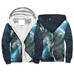 Firelife Wolf Galaxie Herren Kapuzenpullover Langarm Kapuzenjacke mit Reißverschluss Winter Warm Sherpa Innenseite Hoodie Pullover Jacke Sportjacke mit Kapuze White S von Firelife