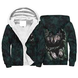 Firelife Wolf Traumfänger Herren Kapuzenjacke Langarm Kapuzenpullover mit Reißverschluss Winter Warm Sherpa Innenseite Hoodie Pullover Jacke Sweatjacke mit Kapuze White M von Firelife