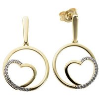 Firetti Paar Ohrstecker Schmuck Geschenk Gold 333 Ohrschmuck Herz Rund innen offen, mit Brillant - Krappenfassung von Firetti