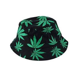 Firoya Fischerhüte Fischerhut Unisex Sonnenhut Bucket Hat Fischerhut Cannabis Muster Mütze Fischerhut Kopfumfang ca. 58cm von Firoya