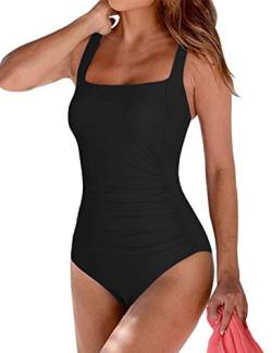 Firpearl Damen-Badeanzug, einteilig, gerüscht, Bauchkontrolle, Schwarz - - 42 von Firpearl