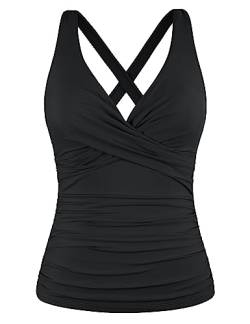 Firpearl Damen Bügel-Tankini-Top nur Twist V-Ausschnitt Badeanzüge für große Brüste geraffte Bauchkontrolle Badeanzüge Top, Schwarz, 44 von Firpearl