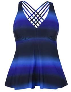 Firpearl Women's Tankini Swimsuits Cross Back Flowy Swim Tops Modest Swimwear US22 Blue&Black von Firpearl