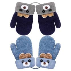 Firtink 2 Paar Baby Winter Handschuhe Fäustlinge für Baby Cartoon Fausthandschuhe Kleinkind Halshandschuhe Warme Strickhandschuhe für Mädchen Jungen 1-3 Jahre von Firtink