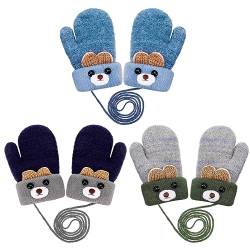 Firtink 3 Paare Baby Winter Handschuhe,Unisex Baby Fäustlinge Baby Kleinkind Gestrickte Handschuhe Cartoon Fausthandschuh Warme Fäustlinge für Baby 0-3 Jahre(One Size Blau) von Firtink