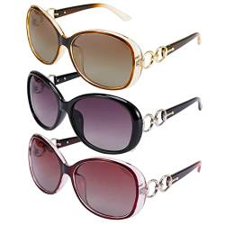 Firtink 3 Stücke Groß Frauen Sonnenbrillen, Damen Polarisiert Mode Groß Klassische Vintage UV400 Brille von Firtink