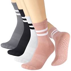 Firtink 4 Paar Yoga-Socken mit Griffen für Damen, Pilates-Griff, Socken, Yoga-Socken mit Griffen, lange Pilates-Socken, Yoga, rutschfeste Socken mit Streifen für Frauen und Mädchen, bunt von Firtink