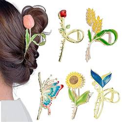 Blumen Haarklammern | 6 Stück Haarklammern aus Metall,Modeaccessoires für langes lockiges Haar, rutschfester Griff zum Duschen, Sport, Gesichtswaschen, Kochen Firulab von Firulab