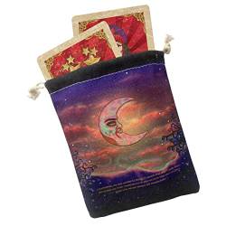 Firulab 2 Pcs Tarot-Kartenhalter-Beutel | Tarot-Tasche mit Kordelzug, 12,7 x 17,8 cm,Schmuckbeutel mit Mond- und Himmelsmustern, Tarot-Tragetasche für die meisten Tarotkarten in Standardgröße von Firulab
