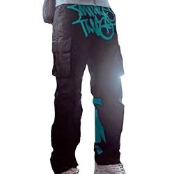 Firulab 90er Hosen für Herren | Vintage Hip Hop Streetwear mit verstellbarem Gummiband | Outdoor-Hose mit geradem Bein im Stil der 90er Jahre zum Joggen von Firulab