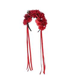 Halloween-Rosen-Blumen-Stirnband, Perlenschädel-Rosen-Haarschmuck mit Bändern, Bunte Haaraccessoires als Weihnachtsgeschenk Firulab von Firulab