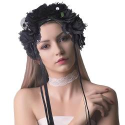 Halloween Rosenschädel Stirnband | Totenkopf Perlenbänder Vintage Haarschmuck | Bunte realistische Kopfbedeckung für Maskerade Firulab von Firulab