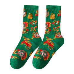 Rote Socken zum Chinesischen Neujahr,Rote Socken zum Chinesischen Neujahr | Red Fu Mid-Tube Lucky Socks Mittelstrumpf,Frühlingsfest-Knöchelschutzsocken für lässiges Zuhause, Neujahr Firulab von Firulab