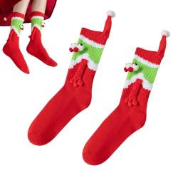 Socken halten sich an den Händen, Magnetische weihnachtliche 3D-Augen-Mittelrohrsocken, Freundschafts-Hand-in-Hand-Socken, lustige Weihnachtssocken, rotes Weihnachtsgeschenk für Frauen, Firulab von Firulab