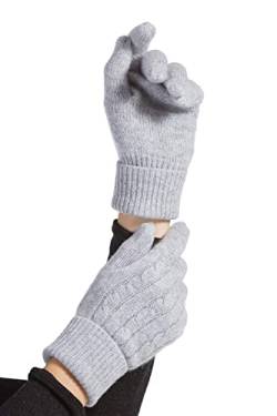 Fishers Finery Damen Handschuhe aus 100 % reinem Kaschmir | Zopfstrick-Design, grau, Einheitsgröße von Fishers Finery