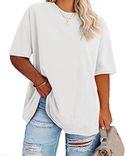 Fisoew Damen Oversized Tees Loose T Shirts Halbarm Rundhalsausschnitt Farbblock Baumwolle Tunika Tops, Weiss/opulenter Garten, X-Groß von Fisoew