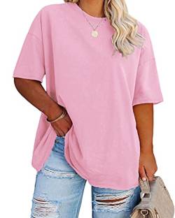 Fisoew Damen Plus Size T Shirts Oversized Tees Sommer Halbarm Rundhals Tunika Tops, Pink, 4X-Large Mehr von Fisoew