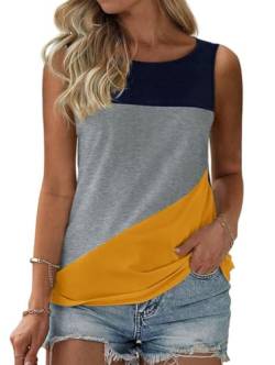 Fisoew Damen Tank Top Farbblock Ärmellose Baumwolle Tops Rundhals Cami Oberteil Sommer Locker Shirt (Gelb, L) von Fisoew