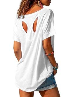 Fisoew Sportshirt Damen Fitness Kurzarm Oversized Yoga T-Shirt Leicht Gym Sport Oberteile(Weiß, XL) von Fisoew