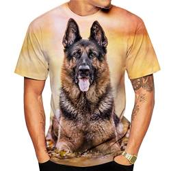 FitKenn Herren Damen Sommer Casual Kurzarm Hemd Tops Deutscher Schäferhund 3D Druck T-Shirt, gold, XL von FitKenn