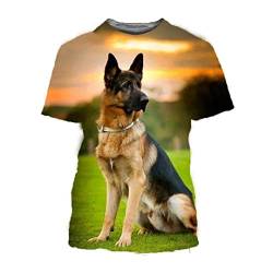 Sommer Kurzarm Süß Deutscher Schäferhund 3D Muster Druck Rundhals T-Shirt Top, grün, XXX-Large von FitKenn