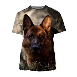 Sommer Kurzarm Süß Deutscher Schäferhund 3D Muster Druck Rundhals T-Shirt Top, hautfarben, XX-Large von FitKenn
