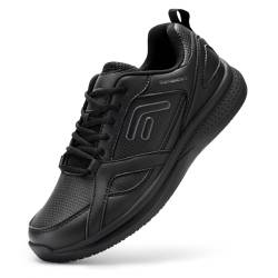 FitVille Arbeitsschuhe Herren Extra Breit rutschfeste Schuhe Kochschuhe Wasserdicht Walkingschuhe Leicht Freizeitschuhe Laufsohle Dämpfung Non-Slip Sportschuhe,Schwarz,46 EU,Weit von FitVille