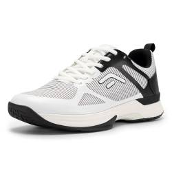 FitVille Extra Weit Tennisschuhe Herren Badminton Schuhe rutschfest Hallenschuhe Bequeme Sportschuhe Atmungsaktive Fitnessschuhe Sneakers für Breite Füße,Weiß mit Schwarz,42.5 EU,Weit von FitVille