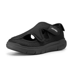 FitVille Extra Weite Sandalen Damen Diabetiker Schuhe Sommer Walking Schuhe Senioren Orthopädische Hausschuhe mit Klettverschluss für Geschwollen Füße,Schwarz,38 EU,Weit von FitVille