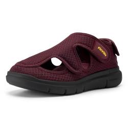 FitVille Extra Weite Sandalen Damen Diabetiker Schuhe Sommer Walking Schuhe Senioren Orthopädische Hausschuhe mit Klettverschluss für Geschwollen Füße,WeinRot,37 EU,Weit von FitVille