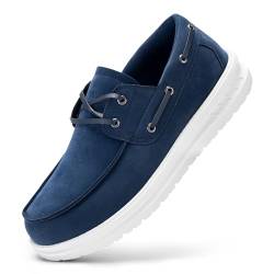 FitVille Herren Schuhe Slip On weit Leder Mokassins ohne Schnürsenkel Atmungsaktiv Slipper für breite Füße Blau Weite 9 von FitVille