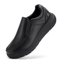 FitVille Herren Slip Sneakers Weit Slipper für breiter füße Atmungsaktiv Business Walkingschuhe Lederschuhe Schlupfschuh Schwarz 46 EU Weit von FitVille