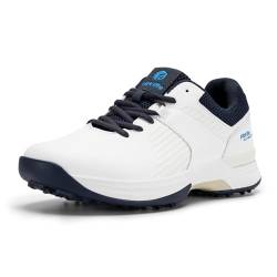 FitVille Herren SpeedEx Golfschuhe V4 Sneaker Extra Weit Walking Schuhe Leichte Bequeme Man Schuhe mit Schnürung atmungsaktive Trainingsschuh für Golf Sport Weiß/Marineblau 44 EU X-Weit von FitVille