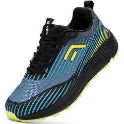 FitVille Laufschuhe Herren Extra Weite Traillaufschuhe Straßenlaufschuhe Breit Sneaker Leicht Sportschuhe Outdoor Schuhe Fitnessschuhe Trekkingschuhe Electric Blue and Neon Yellow 46.5 EU Weit von FitVille