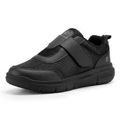 FitVille Schuhe Herren extra breit mit Klettverschluss Atmungsaktive Hausschuhe mit herausnehmbare Innensohle Diabetiker Walkingschuhe Schwarz größe 46.5 von FitVille
