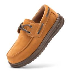FitVille Schuhe Herren weit Outdoor Slip On Slipper Hausschuhe Leder Flache Business Schuhe Braun 42.5 EU Weit von FitVille