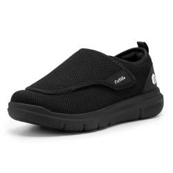 FitVille Schuhe mit Klettverschluss für Damen Diabetiker extra weit EasyTop Wings Halbschuhe für geschwollen Füße Schwarz 36 EU X-Weit von FitVille