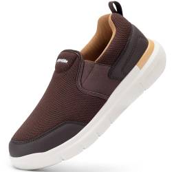 FitVille Slip On Sneaker Herren Extra Weite Turnschuhe rutschfest Walkingschuhe Breit Outdoor Schuhe Bequem Leichte Atmungsaktive Freizeitschuhe für Plantarfasziitis Kaffee 42.5 EU Weit von FitVille