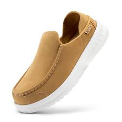 FitVille Slip on Herren mit Gummisohle wasserdicht Hausschuhe Freizeitschuhe Walkingschuhe Braun Größe 47 EU Weit von FitVille