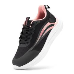 FitVille Turnschuhe Damen Extra Breit Walkingschuhe Atmungsaktiv Freizeitschuhe Sneaker Fitness Outdoor Tennis Jogging rutschfest Training Schuhe Gym für Breite Füße,Schwarz mit Rosa,42.5 EU,Weit von FitVille